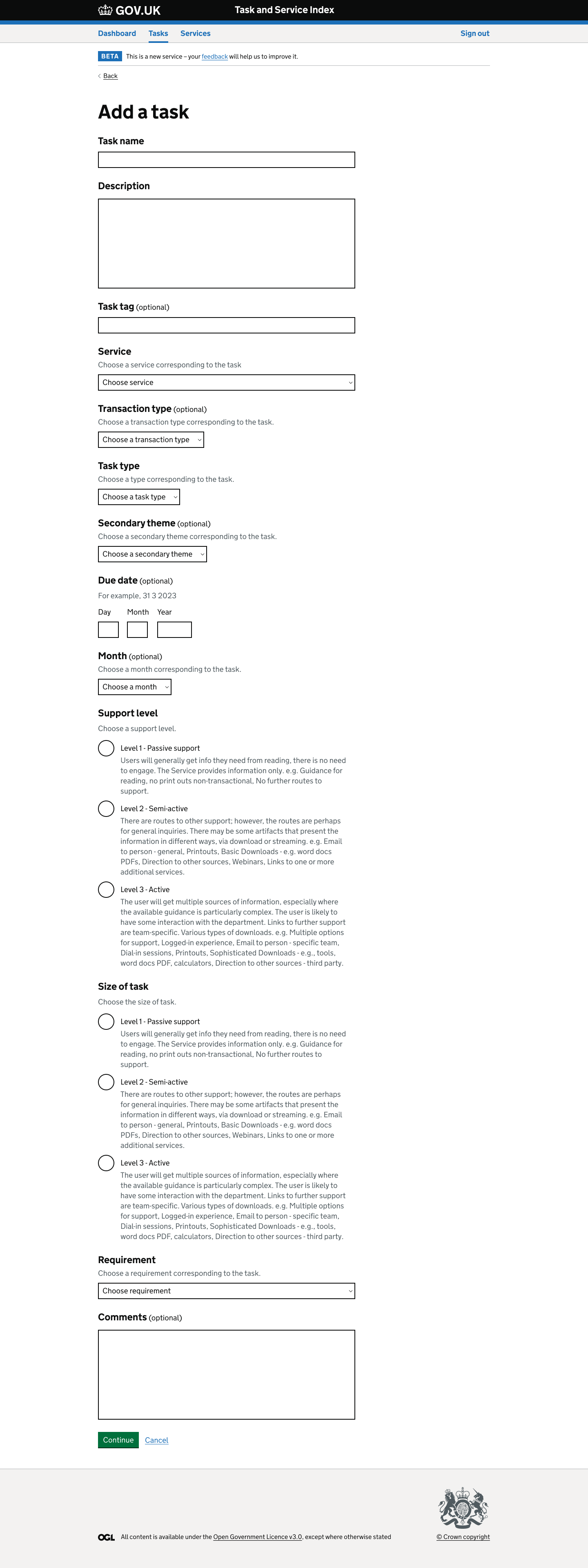 Form to add a task with contextual help.